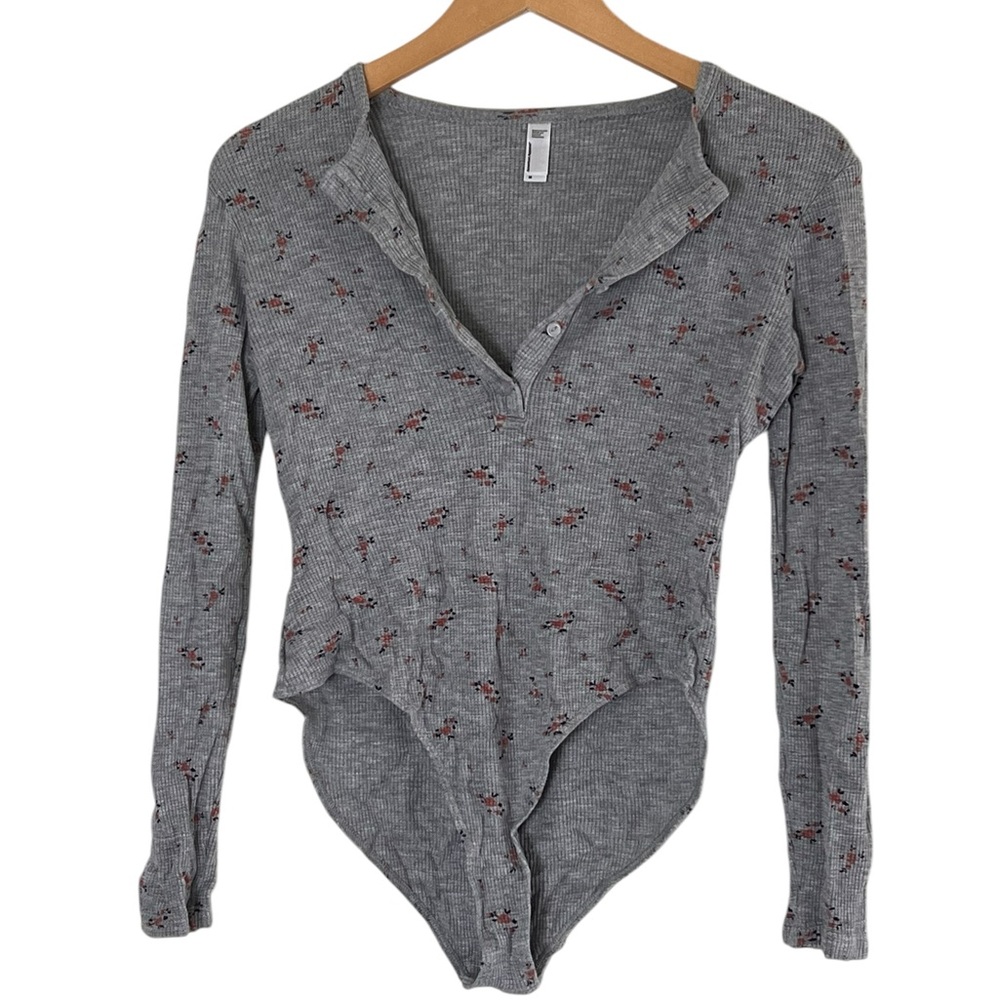 American Apparel | Floral Gray Bodysuit Top